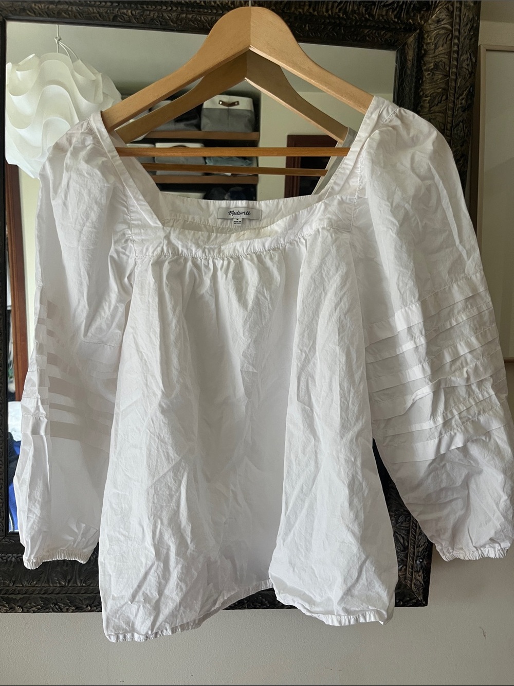 Madewell White Square-Neck Pintuck Peasant Blouse